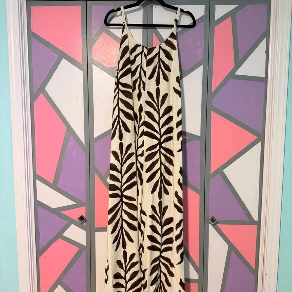 Shein tall brown leaf print romper